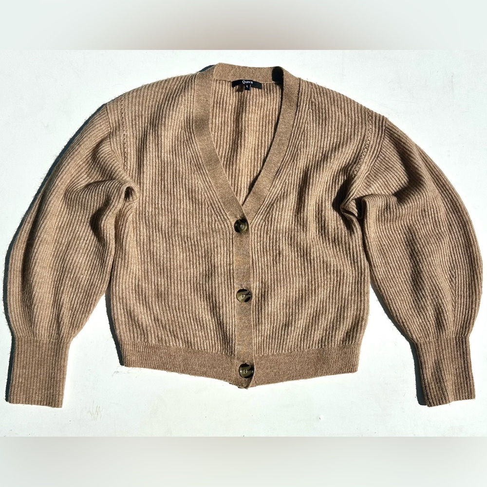 Quince Baby Alpaca-Merino Cropped Cardigan in Camel Women's Cardigan Sweater L - Picture 7 of 16